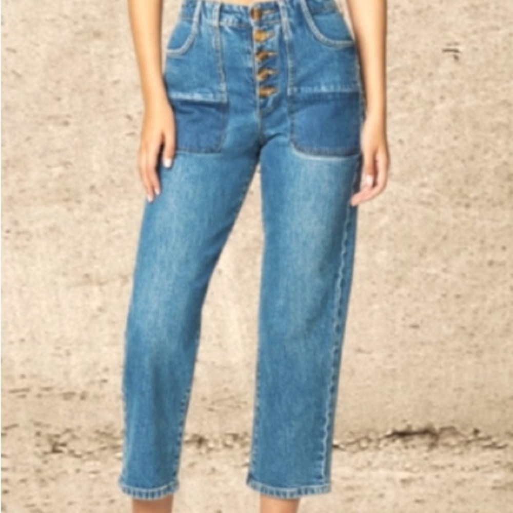 Blank NYC Exposed Button Fly Crop Jeans Into the Blue NWT Medium Wash